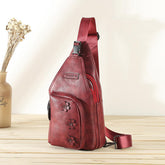 Women Vintage Casual Faux Leather Floral Shoulder Bag Crossbody Chest